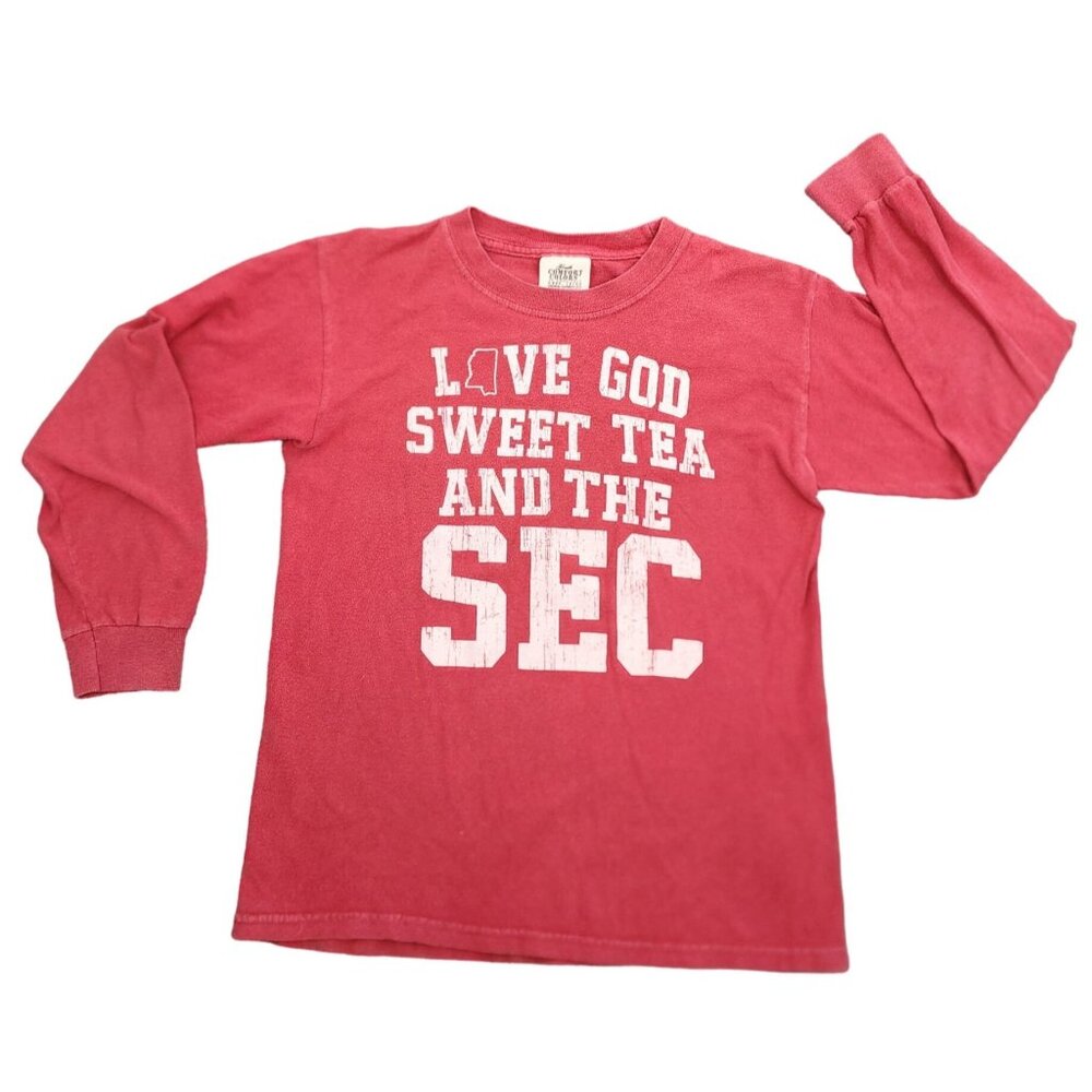 Kids Comfort Colors Love God Sweet Tea & SEC Long Sleeve T-Shirt Medium Football